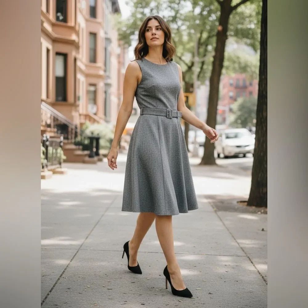 Ann Taylor Factory Gray Belted Sleeveless Dress | Size 4